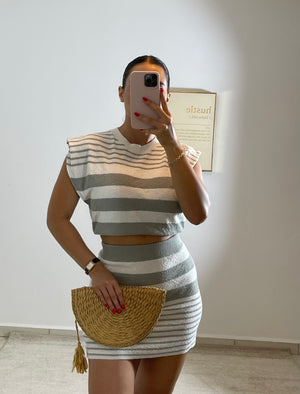 STRIPED KNIT CROP TOP AND MINI SKIRT SET