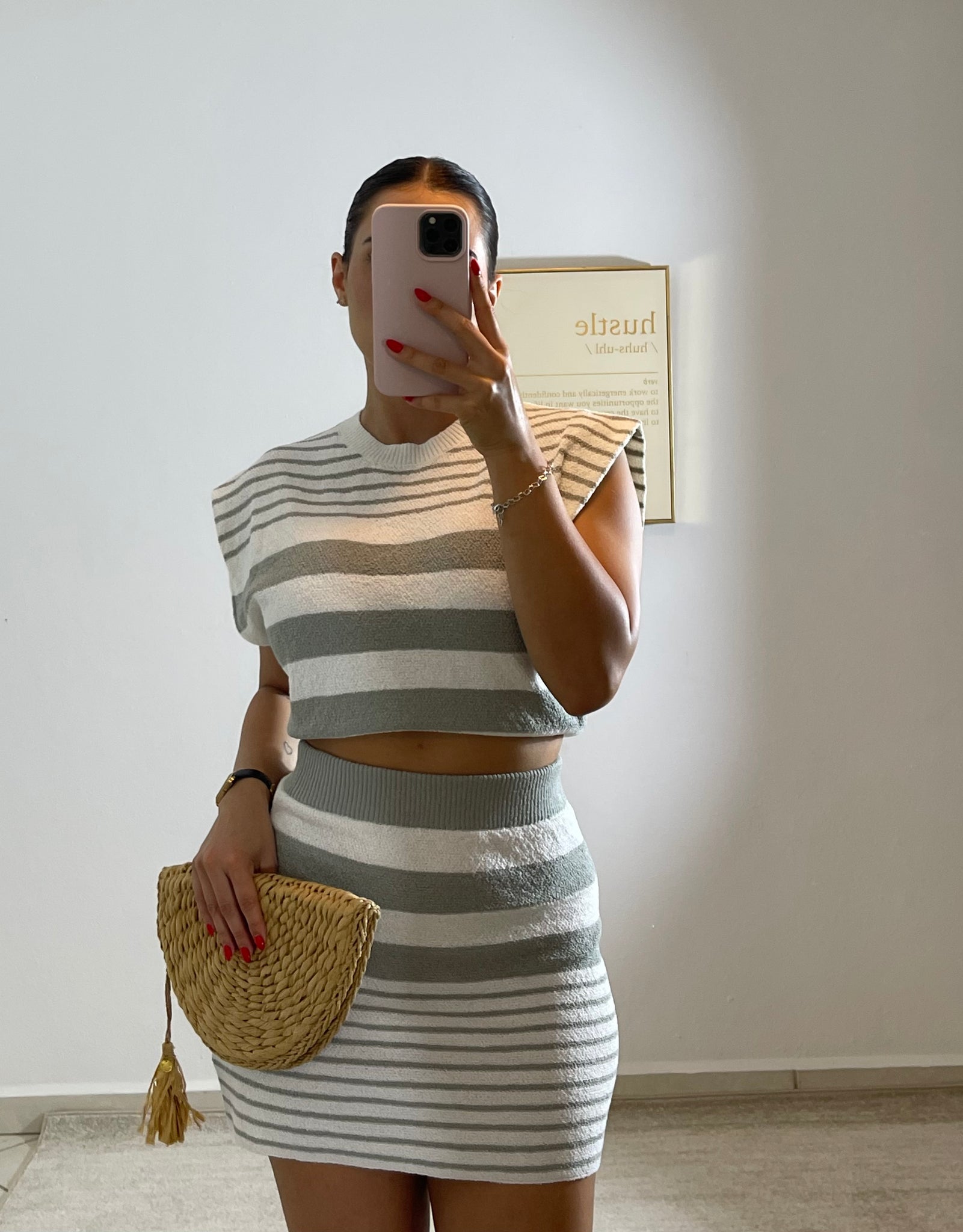 STRIPED KNIT CROP TOP AND MINI SKIRT SET