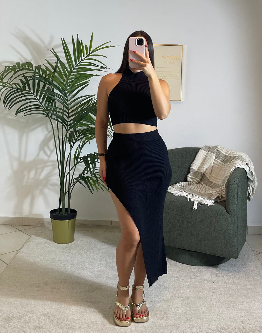 HALTER TOP & MIDI SKIRT SET