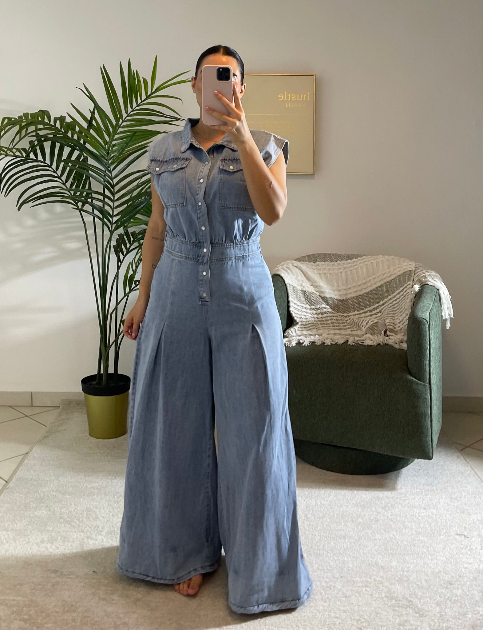 WIDE LEG DENIM JUMPSUIT