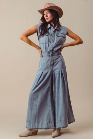 WIDE LEG DENIM JUMPSUIT