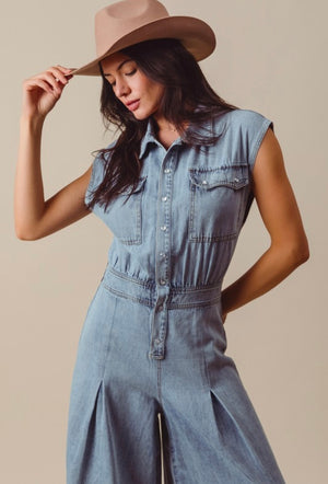 WIDE LEG DENIM JUMPSUIT